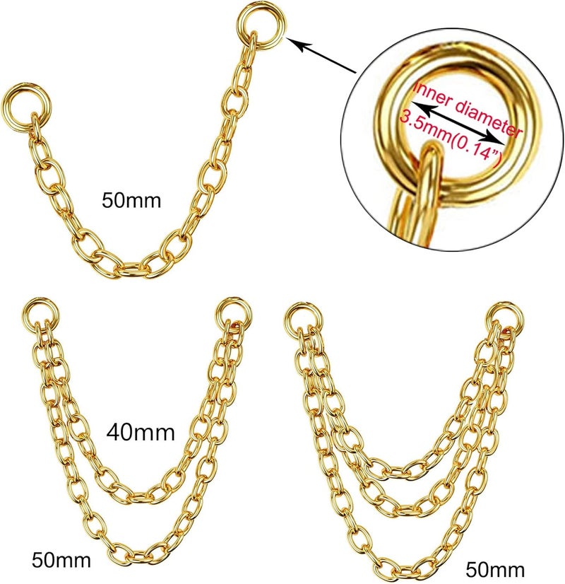 Goenjoy 3Pcs 14K Gold Plated Earrings Connector Chains Set for Women, Convertible Dangle Chain for Double Piercings 50mm (Gold 3pcs) - Image 4